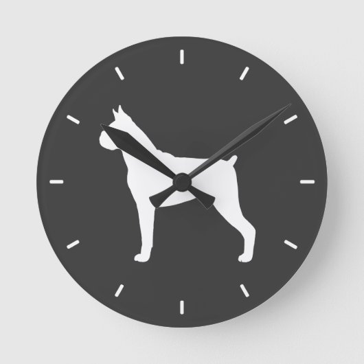 Bokserhond Silhouet (Afgeknotte Oren) Ronde Klok (Voorkant)