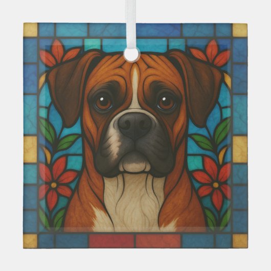 Boksershond "Glas in lood" Glas Ornament (Voorkant)