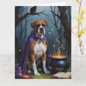 Boksershond grillig Halloween schilderij Kaart (Gele Bloem)