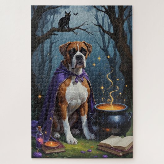 Boksershond grillig Halloween schilderij Legpuzzel (Verticaal)