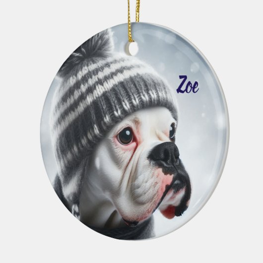 Boksershond in de winter keramisch ornament (Links)