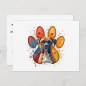 Boksershond in een pootafdruk briefkaart (Voorkant / Achterkant)