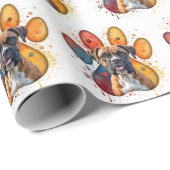 Boksershond in Waterverf Paw Print Cadeaupapier (Rol Hoek)