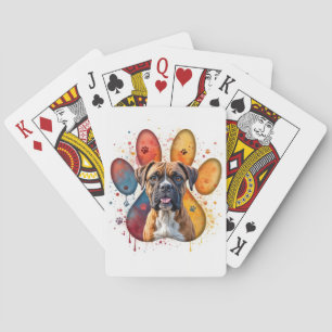 Boksershond in Waterverf Pawprint Pokerkaarten