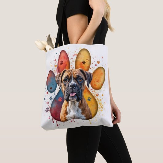 Boksershond in Waterverf Pawprint Tote Bag (Dichtbij)