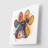 Boksershond in Waterverf Pawprint Vierkante Klok (Hoek)