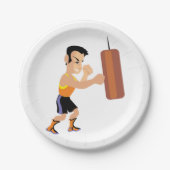 Boksertraining met bokszak papieren bordje (Voorkant)