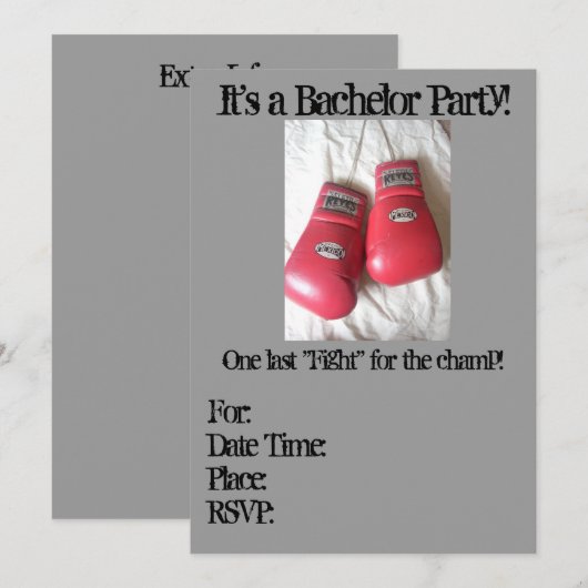 Bokshandschoen VRIJGEZELLENPARTY Uitnodigingen (Voorkant / Achterkant)