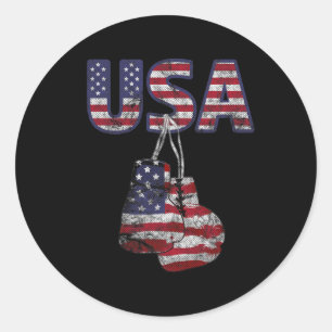 Bokshandschoenen Amerikaanse vlag T-shirt voor vro Ronde Sticker