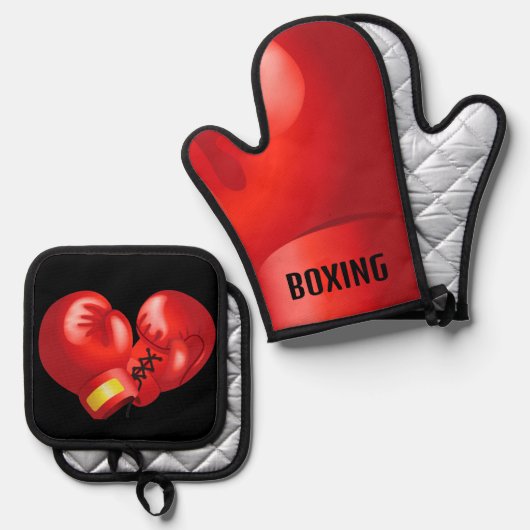 Bokshandschoenen Ontwerp Oven Mitt & Pothouder Set (Voorkant / Achterkant)