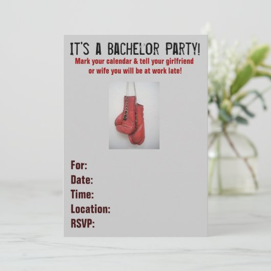 Bokshandschoenen vrijgezellenfeest uitnodigingen (Staand voorkant)