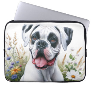 Bokshond en wilde bloemen laptop sleeve