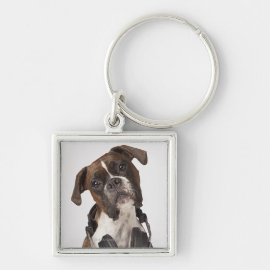 bokshond met hoofdtelefoon sleutelhanger (Voorkant)