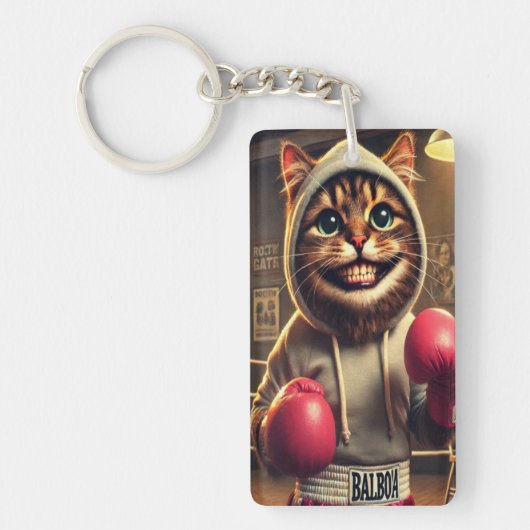 Bokskampioen? - Kat met bokshandschoenen Sleutelhanger (Voorkant)