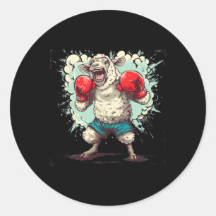 Boksschaap met boks handschoenen Kickboksen Funny Ronde Sticker