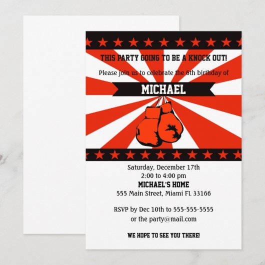 Bokssport Jongen Verjaardagsuitnodiging Kaart (Voorkant / Achterkant)