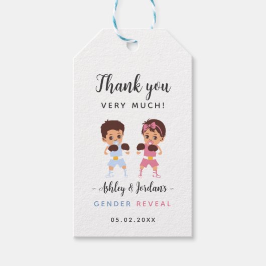 Boksthema Geslacht Onthulling Bedankt Tag Cadeaulabel (Voorkant)