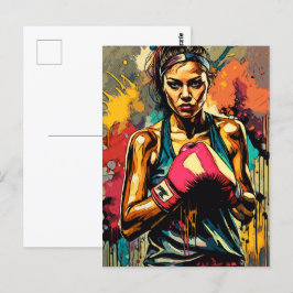 Boksvrouw Modern Fighter Martial Arts Portret Briefkaart