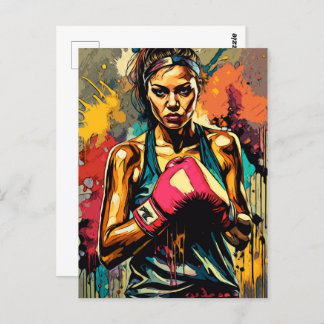 Boksvrouw Modern Fighter Martial Arts Portret Briefkaart