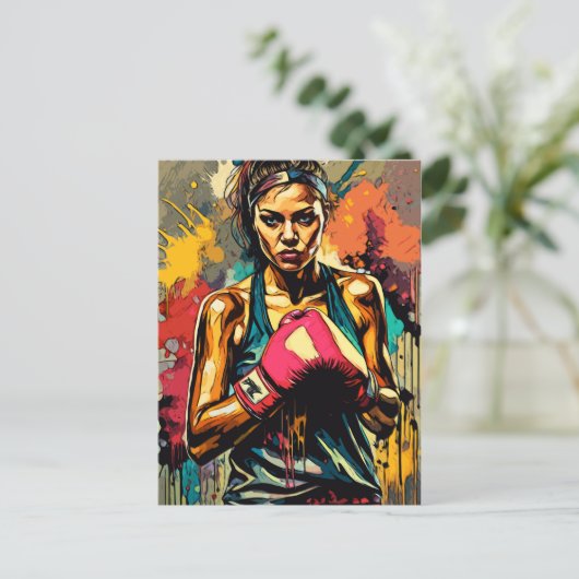 Boksvrouw Modern Fighter Martial Arts Portret Briefkaart (Staand voorkant)