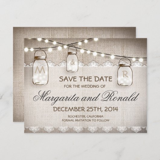 bolap en mason jar slaan datumkaarten op save the date (Voorkant / Achterkant)