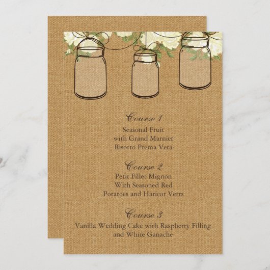 bolap ivoor rozen mason jar bruiloft menu (Voorkant / Achterkant)