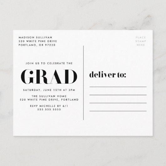 Bold 2022 Black Lettering Photo Graduation Party Uitnodiging Briefkaart (Achterkant)