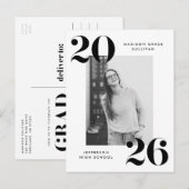 Bold 2022 Black Lettering Photo Graduation Party Uitnodiging Briefkaart (Voorkant / Achterkant)