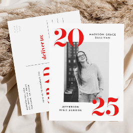 Bold 2022 Red Lettering Photo Graduation Party Uitnodiging Briefkaart