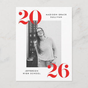Bold 2022 Red Lettering Photo Graduation Party Uitnodiging Briefkaart