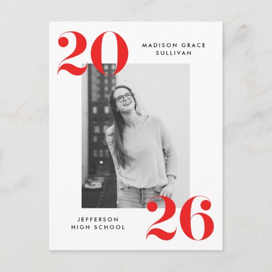 Bold 2022 Red Lettering Photo Graduation Party Uitnodiging Briefkaart (Voorkant)