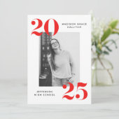 Bold 2023 Red Lettering Photo Graduation Party Kaart (Staand voorkant)