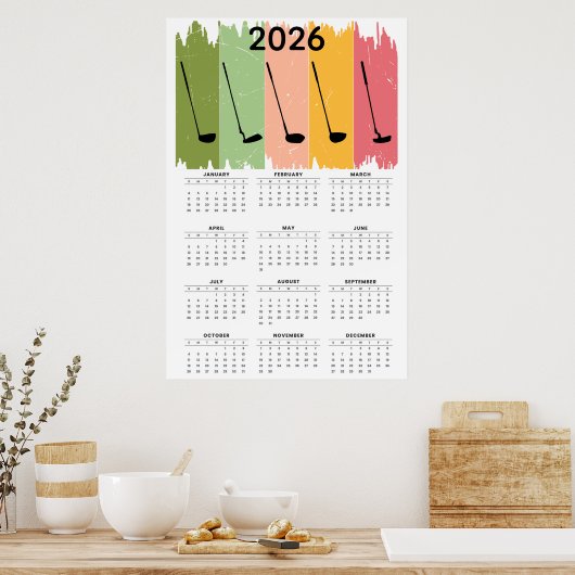 Bold 2026 Golf Calendar  Poster (Keuken)