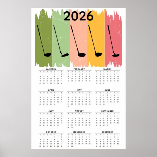 Bold 2026 Golf Calendar  Poster (Voorkant)
