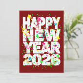Bold 2026 New Year Greeting in Red with Confetti  Feestdagenkaart (Staand voorkant)