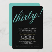 BOLD 30E verjaardagsfeestje UITNODIGEN script blac Kaart (Voorkant / Achterkant)