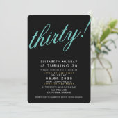 BOLD 30E verjaardagsfeestje UITNODIGEN script blac Kaart (Staand voorkant)
