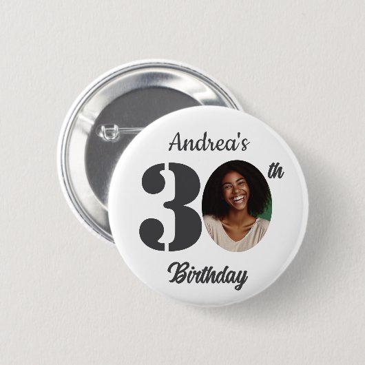 Bold 30th Birthday Party Photo Favor Ronde Button 5,7 Cm (Voorkant /achterkant)