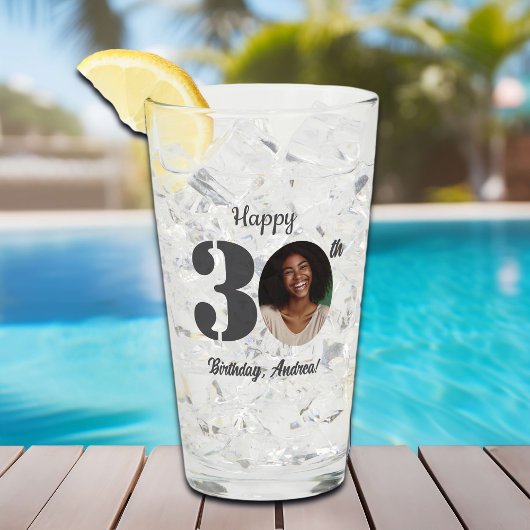 Bold 30th Birthday Photo Glas