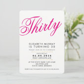 BOLD 30TH verjaardagsfeest INVITE script zwart roz Kaart (Staand voorkant)