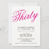 BOLD 30TH verjaardagsfeest INVITE script zwart roz Kaart (Voorkant)