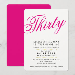 BOLD 30TH verjaardagsfeest INVITE script zwart roz Kaart
