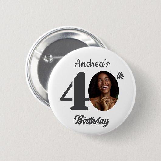 Bold 40th Birthday Party Photo Favor Ronde Button 5,7 Cm (Voorkant /achterkant)