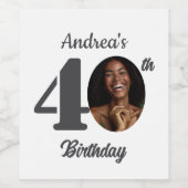 Bold 40th Birthday Party Photo Favor Wijn Etiket (Enkel label)
