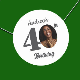 Bold 40th Birthday Party Photo Ronde Sticker