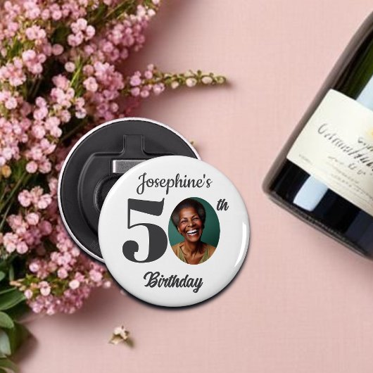 Bold 50th Birthday Party Photo Favor Button Flesopener