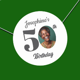 Bold 50th Birthday Party Photo Ronde Sticker