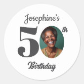 Bold 50th Birthday Party Photo Ronde Sticker (Voorkant)