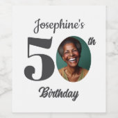 Bold 50th Birthday Party Photo Wijn Etiket (Enkel label)