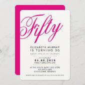 BOLD 50TH verjaardagsfeest INVITE script zwart roz Kaart (Voorkant / Achterkant)